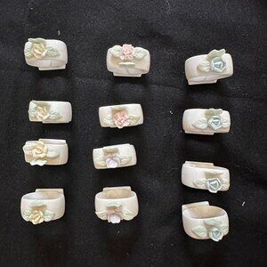 Vtg. Set of 12 White Floral Porcelain Ardalt Napkin Ring Holders Made In Japan
